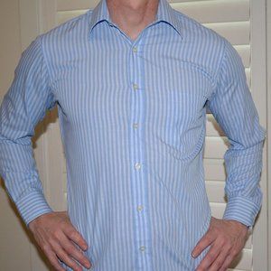 BACCARAT Mens Shirt Large 15.5 - 34/5 Button Down Blue Stripe Long Sleeve